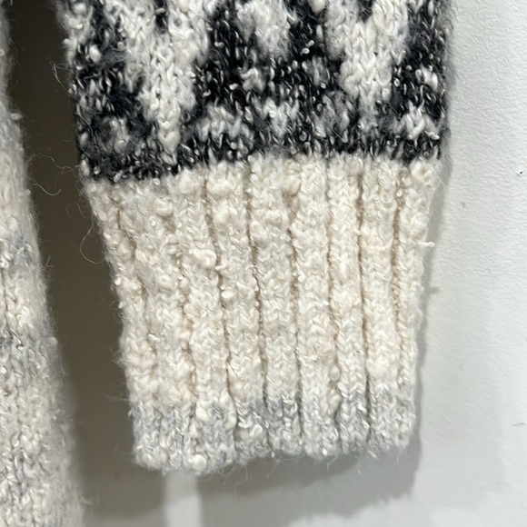 Joie Intarsia Long Wool Blend Open Cardigan in Grey Cream Oversized XS - Picture 5 of 9